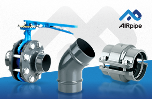AIRpipe connector products in front of an airpipe branded background